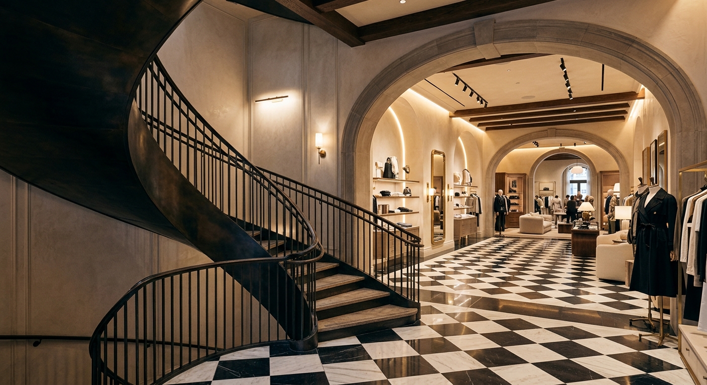 Moncler luxury boutique interior architectural staircase
